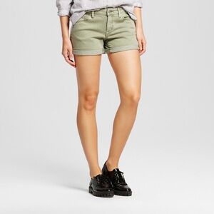 MOSSIMO CUFFED SHORTS army green denim size 2/26R super stretch mid-rise euc​